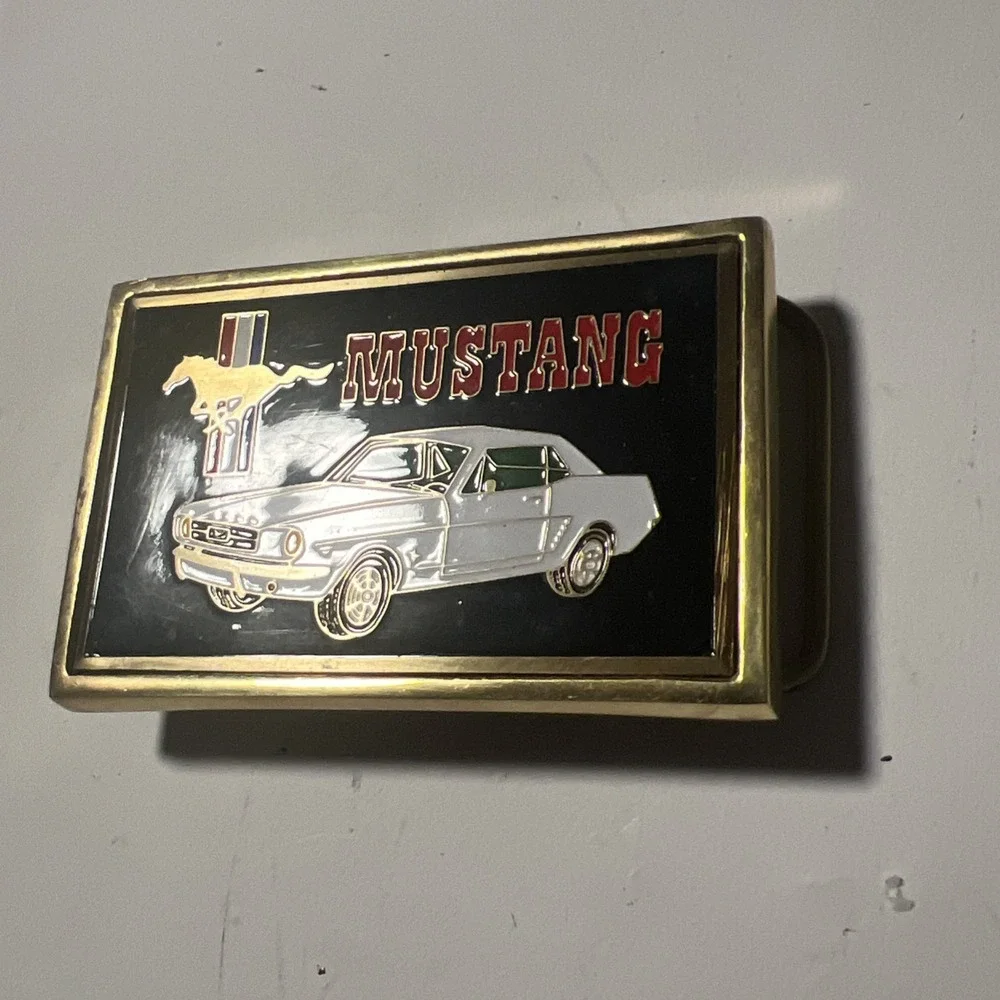 VTG 1983 Ford Mustang Car Enamel Solid Brass Belt Buckle NAP Inc F05 Rare NOS